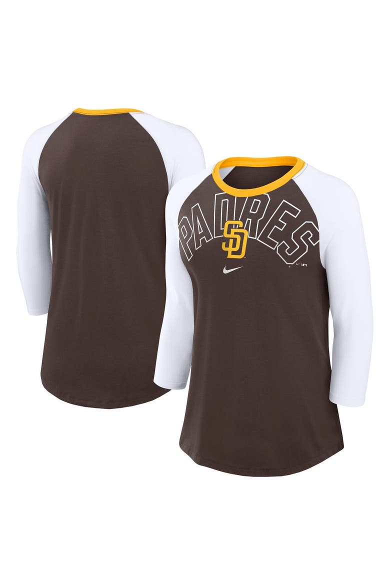 Women's Nike Brown/White San Diego Padres Knockout Arch 3/4-Sleeve Raglan Tri-Blend T-Shirt, Main, color, Brown