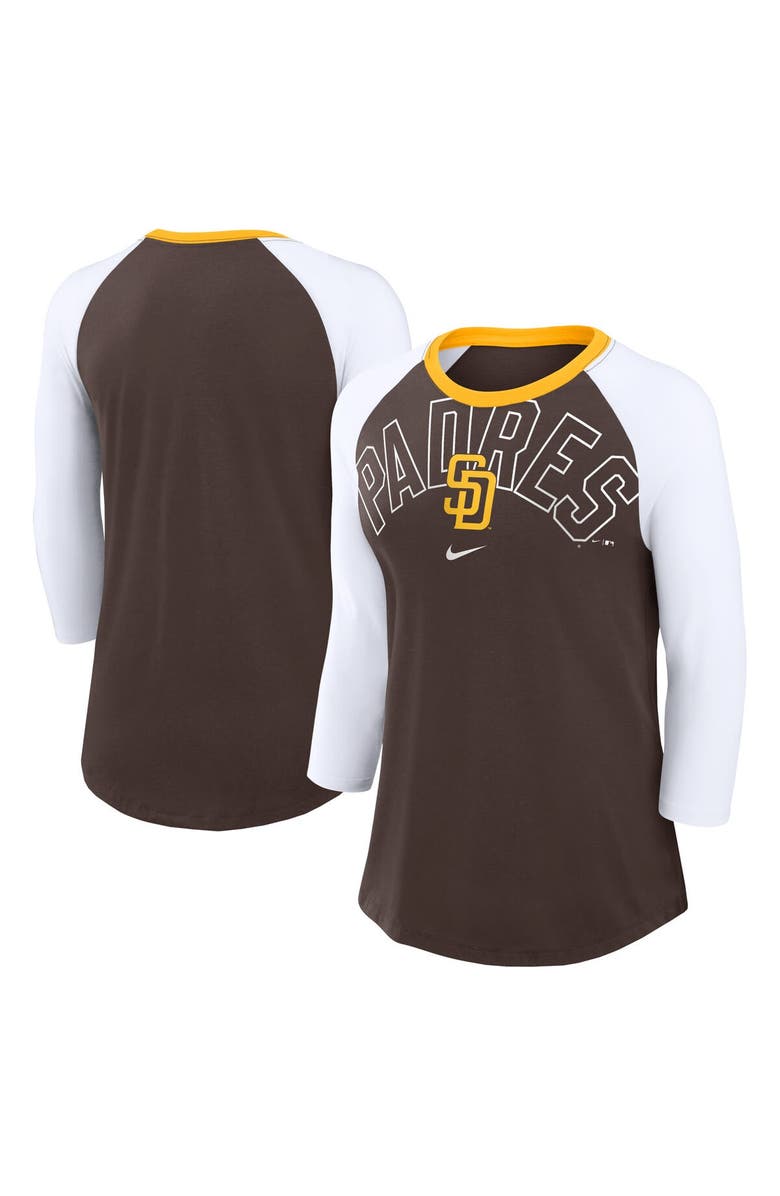 Nike Women's Nike Brown/White San Diego Padres Knockout Arch 3/4-Sleeve Raglan Tri-Blend T-Shirt, Main, color, 