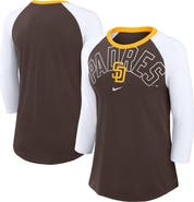 Nike Women's Nike Brown/White San Diego Padres Knockout Arch 3/4-Sleeve Raglan Tri-Blend T-Shirt