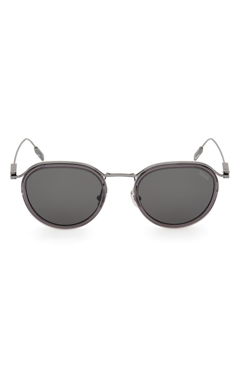 ZEGNA 51mm Round Sunglasses, Main, color, Grey / Other / Smoke