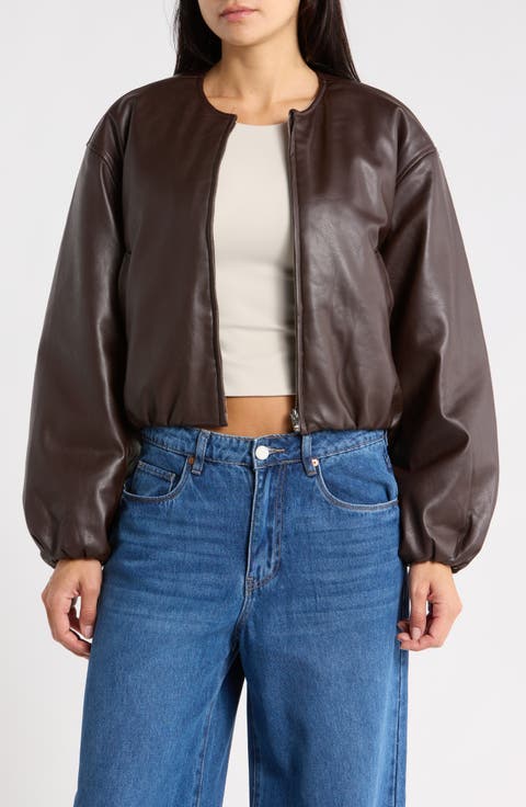 Faux Leather Bomber Jacket