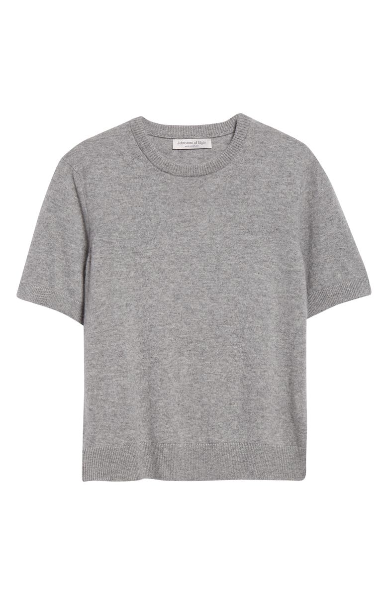 Johnstons of Elgin Classic Cashmere Short Sleeve Sweater, Alternate, color, Light Grey