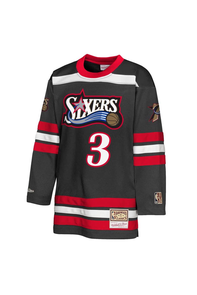 Youth Mitchell & Ness Allen Iverson Black Philadelphia 76ers Maxxed Out 2.0 Fashion Hockey Jersey, Alternate, color, Black
