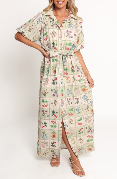 James Print Tie Waist Maxi Dress