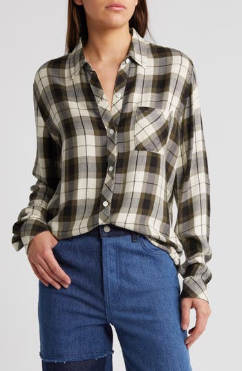 Rails Hunter Plaid Herringbone Button-up Shirt In Ivory Olive Ash