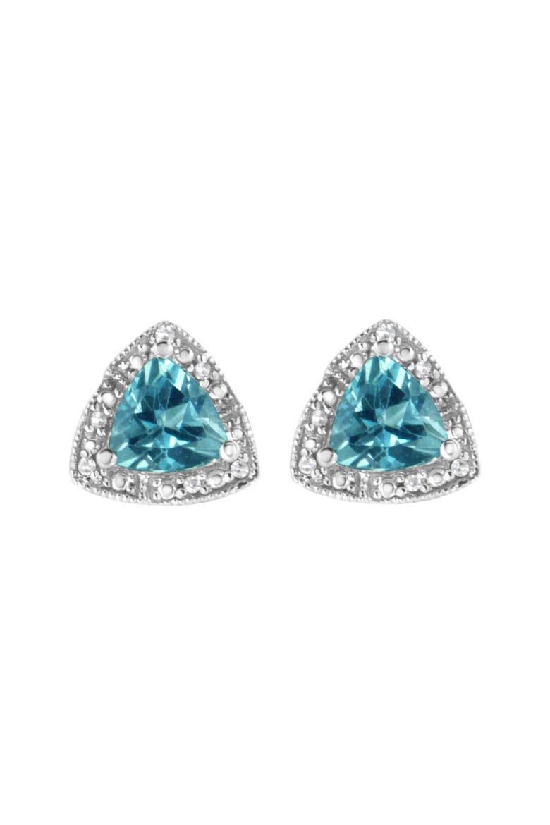 Silver 6x6 mm Trillion Blue Topaz Gemstone and Diamond Accent Stud Earring, Main, color, White