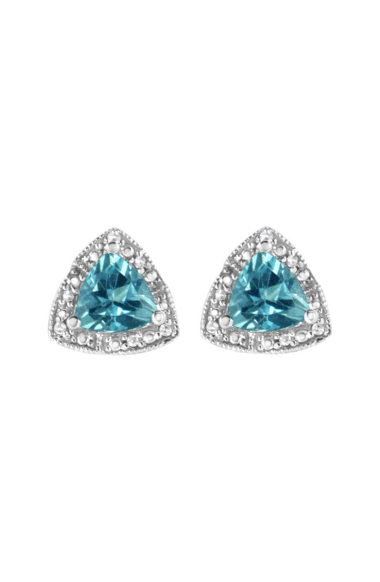 Haus of Brilliance Silver 6x6 mm Trillion Blue Topaz Gemstone and Diamond Accent Stud Earring, Main, color,