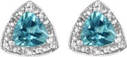 Haus of Brilliance Silver 6x6 mm Trillion Blue Topaz Gemstone and Diamond Accent Stud Earring