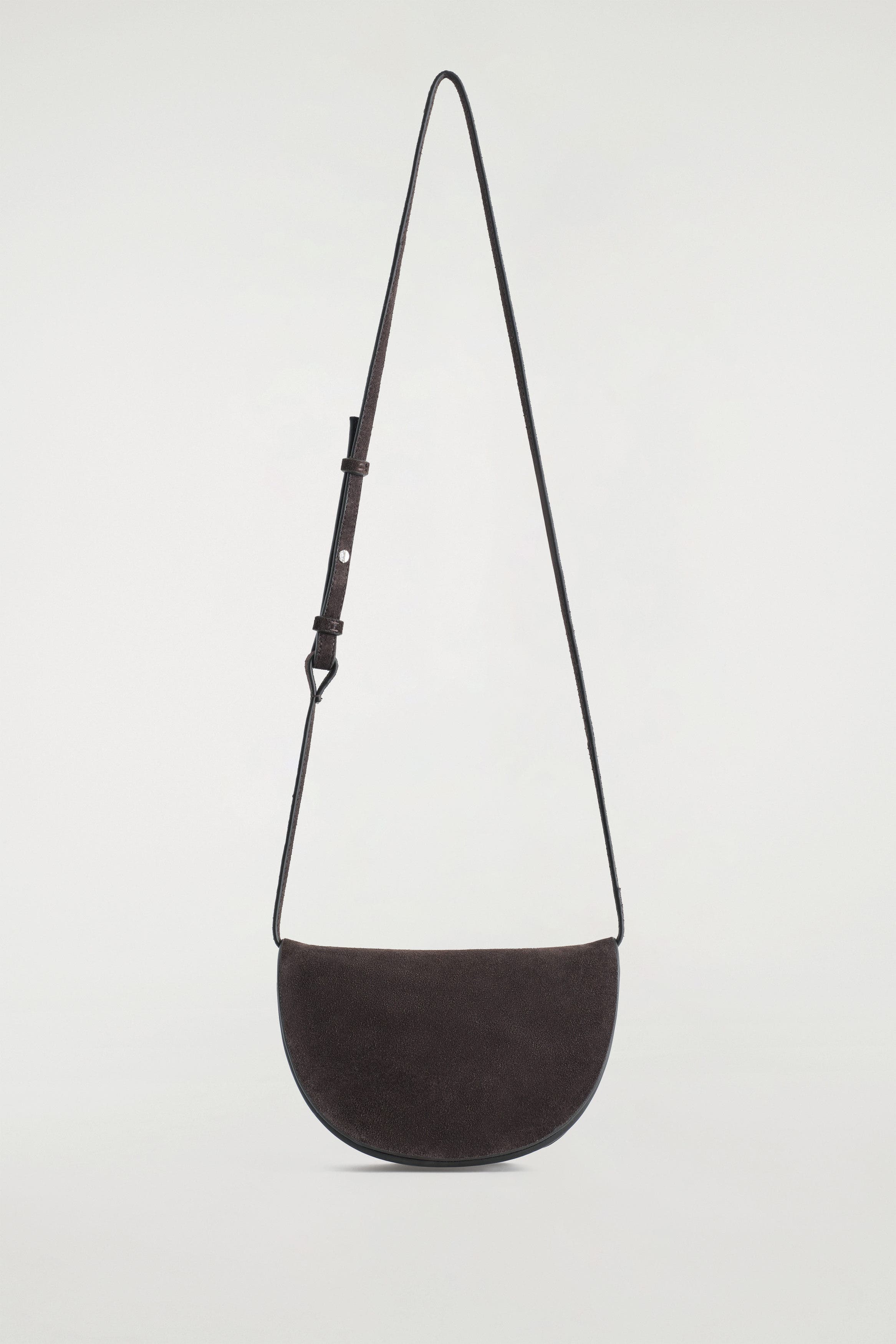 COS Curved Crossbody Bag - Suede, Alternate, color, Dark Brown