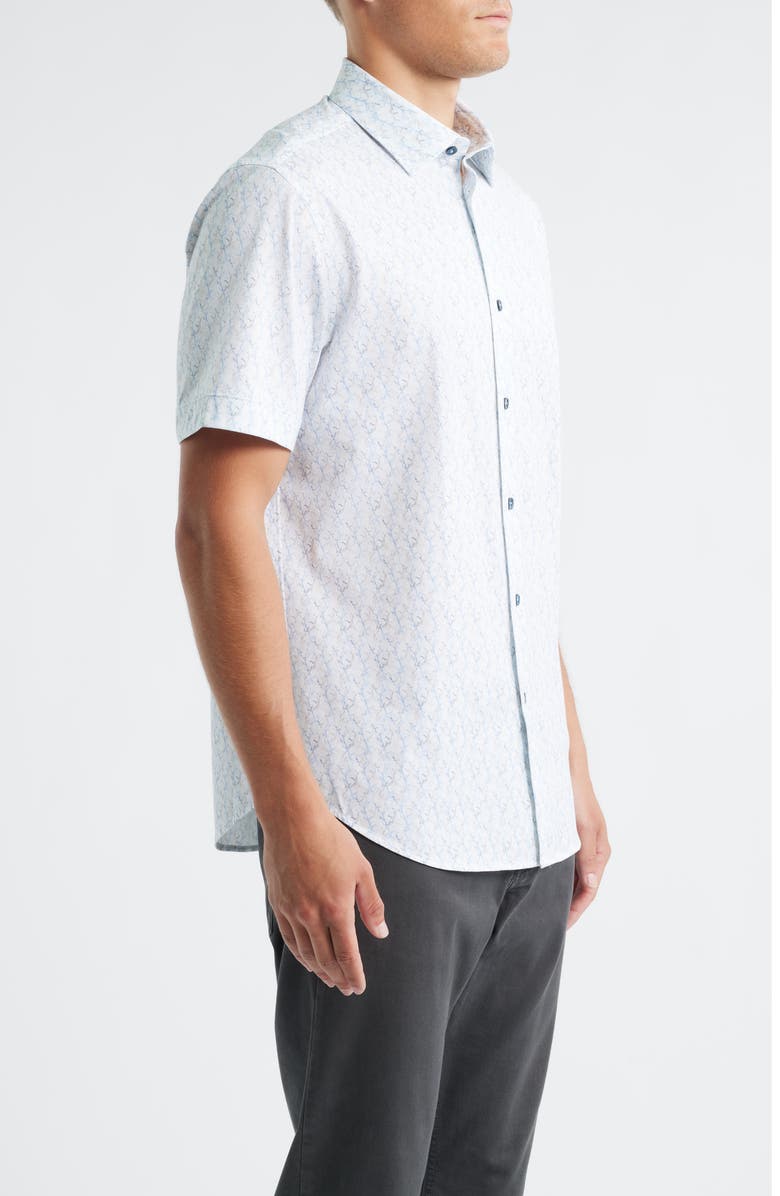 Bugatchi Miles OoohCotton<sup>®</sup> Print Short Sleeve Button-Up Shirt, Alternate, color, Air Blue