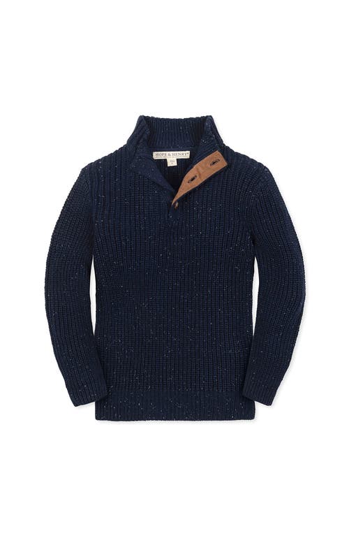 Hope & Henry Kids' Organic Mock Neck Cardigan Stitch Sweater In Black