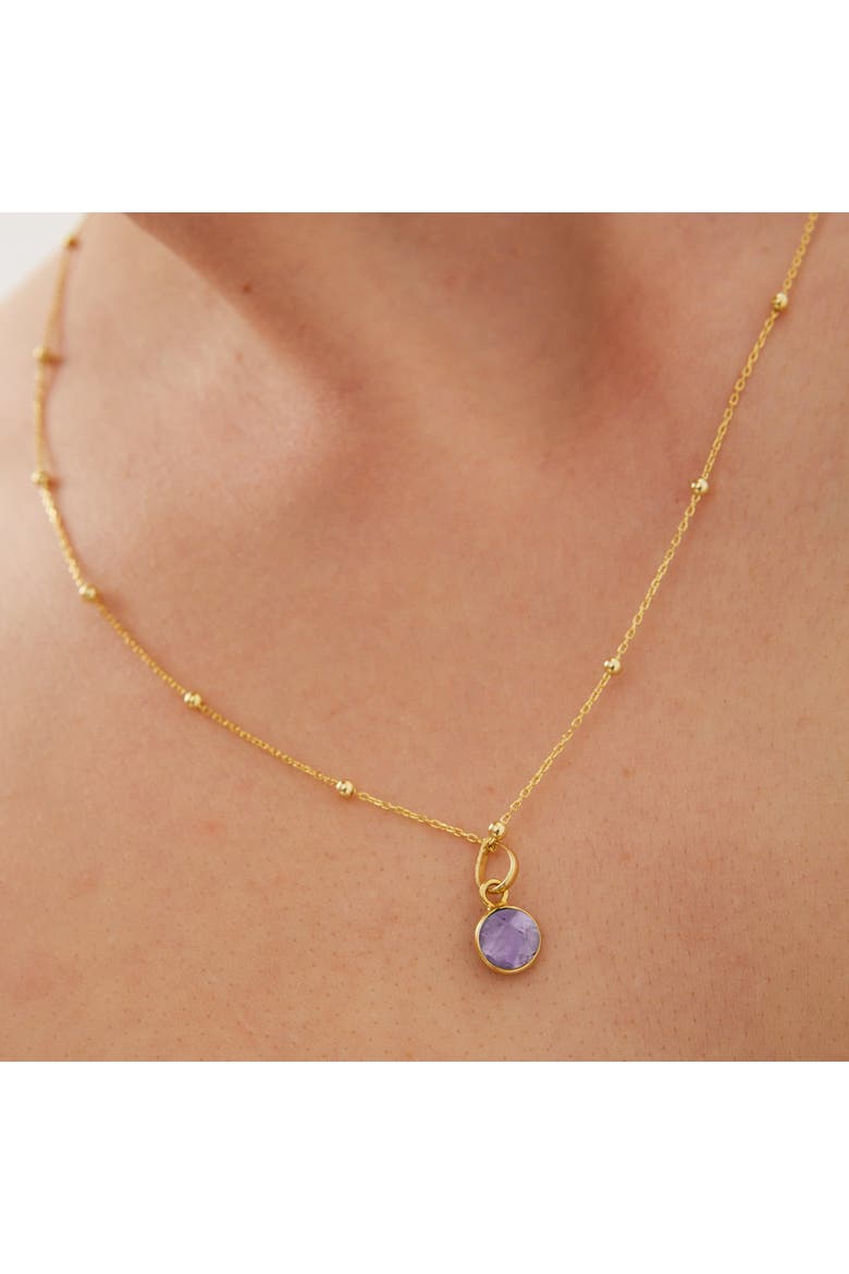 Amethyst Round Pendant Necklace With Beaded Chain in Sterling Silver, Alternate, color, Gold