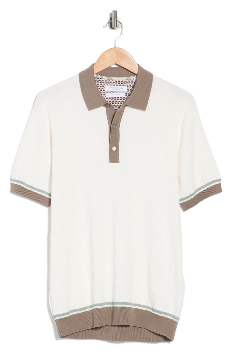 DENIM AND FLOWER Contrast Trim Polo, Main, color, Off White W/ Khaki Sage