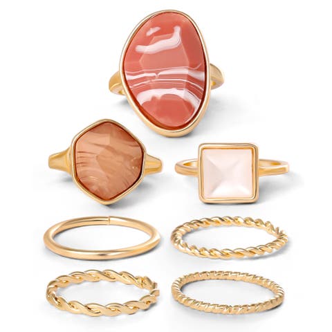 7-Piece Stackable Ring Set with Coral Accents, Size 7