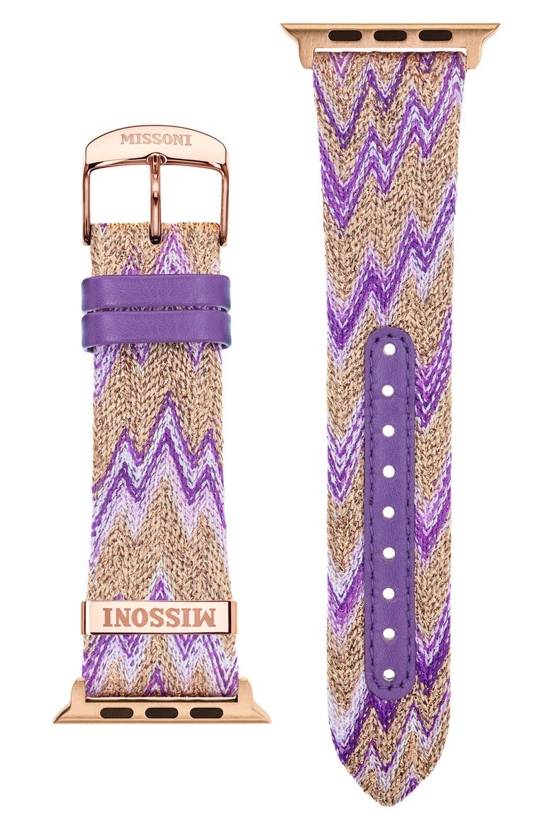 Zigzag 24mm Textile Apple Watch® Watchband, Main, color, MULTI PURPLE