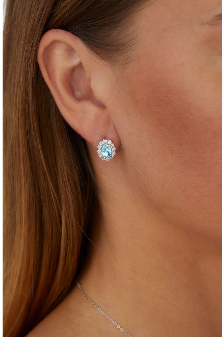 Green Oval Simulated Emerald Halo Stud Earrings, Alternate, color, BLUE
