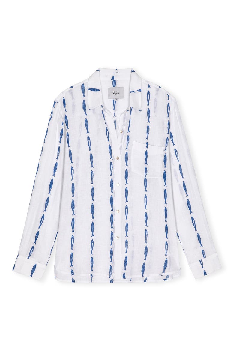 Charli Print Linen Blend Button-Up Shirt, Alternate, color, SARDINES
