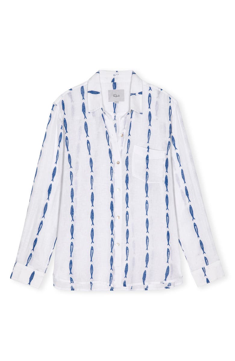 Rails Charli Print Linen Blend Button-Up Shirt, Alternate, color, Sardines