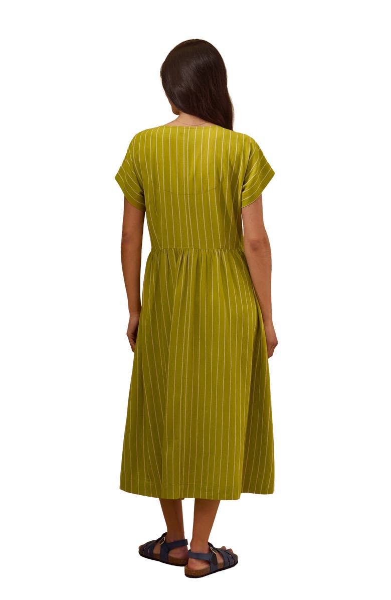 Celtic & Co. V-Neck Gathered-Waist Striped Midi Dress, Alternate, color, Willow Stripe