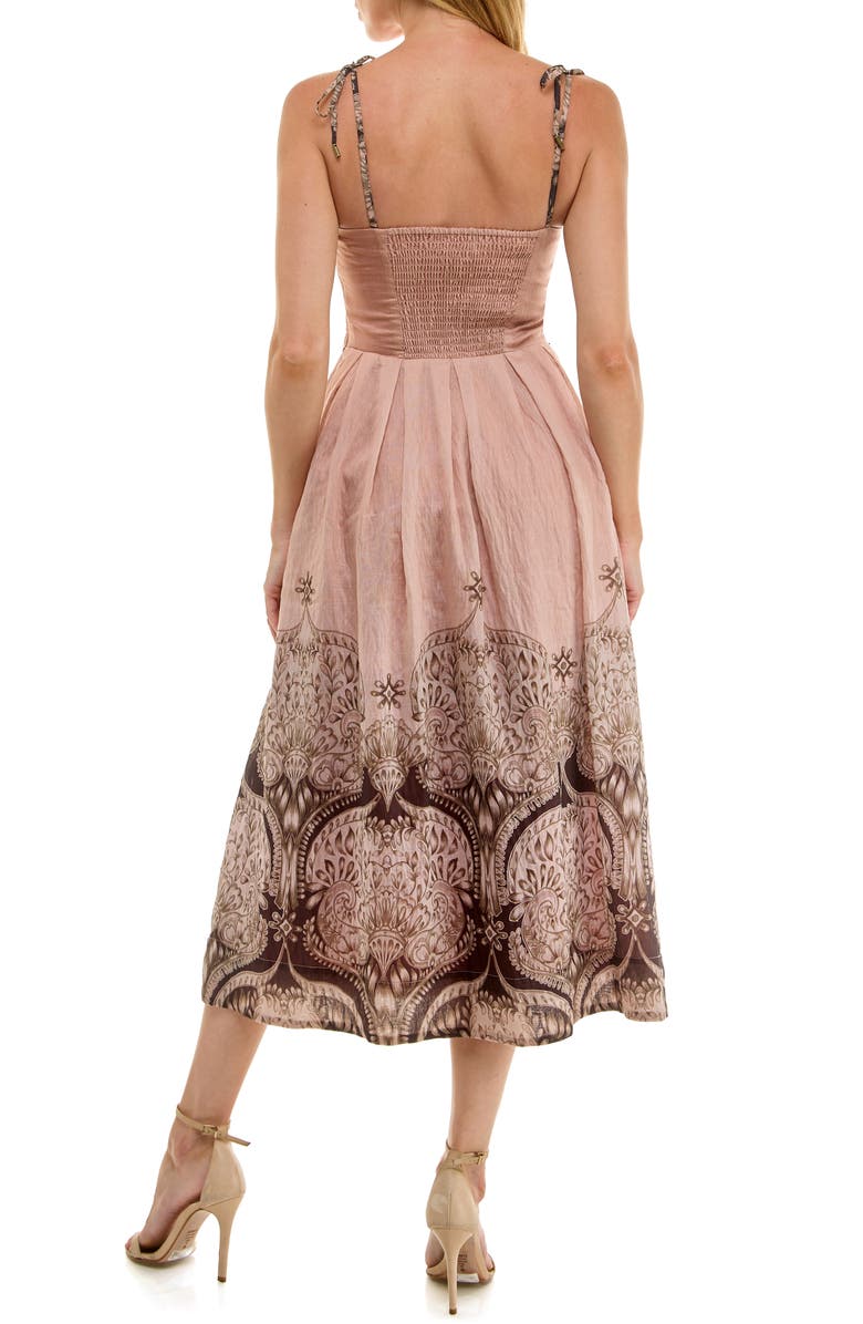 Socialite Corset Midi Sundress, Alternate, color, Peach/ Brown