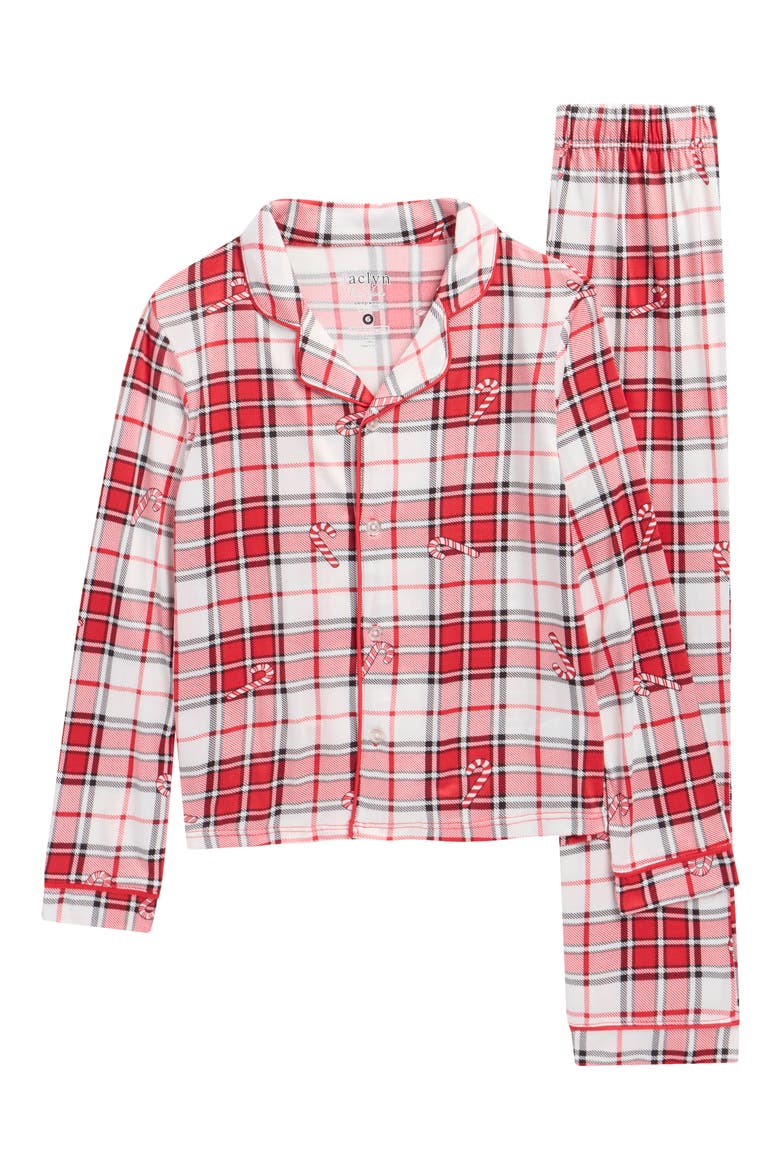 Kids' Candy Cane Plaid Fitted Two-Piece Pajamas, Main, color, CANDY CANE PLAID
