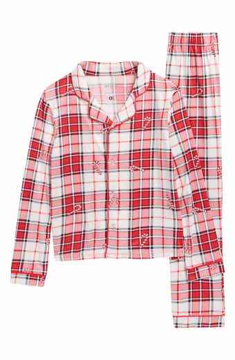 Kids' Candy Cane Plaid Fitted Two-Piece Pajamas