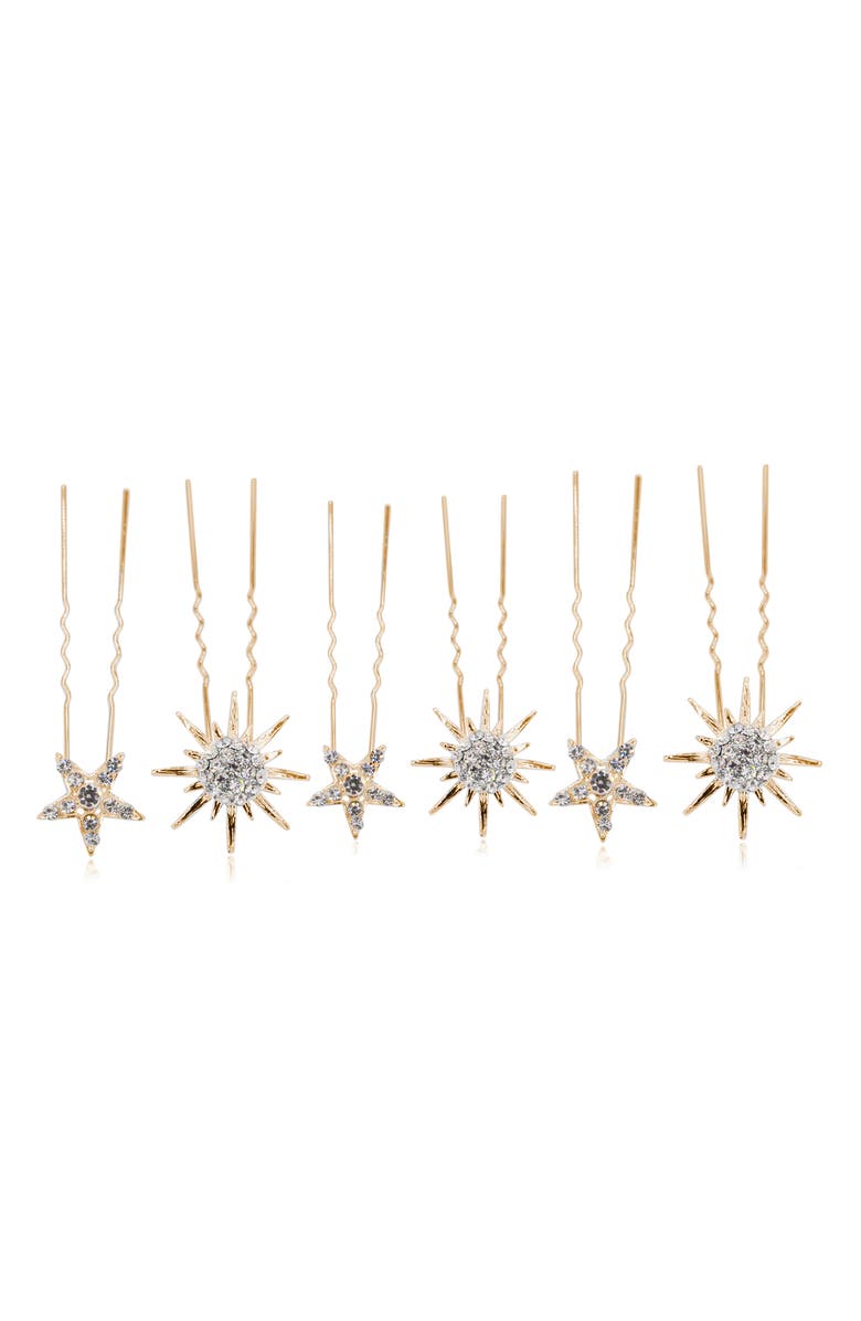 Brides & Hairpins Nexus Set of 6 Crystal Hair Pins, Alternate, color, Gold