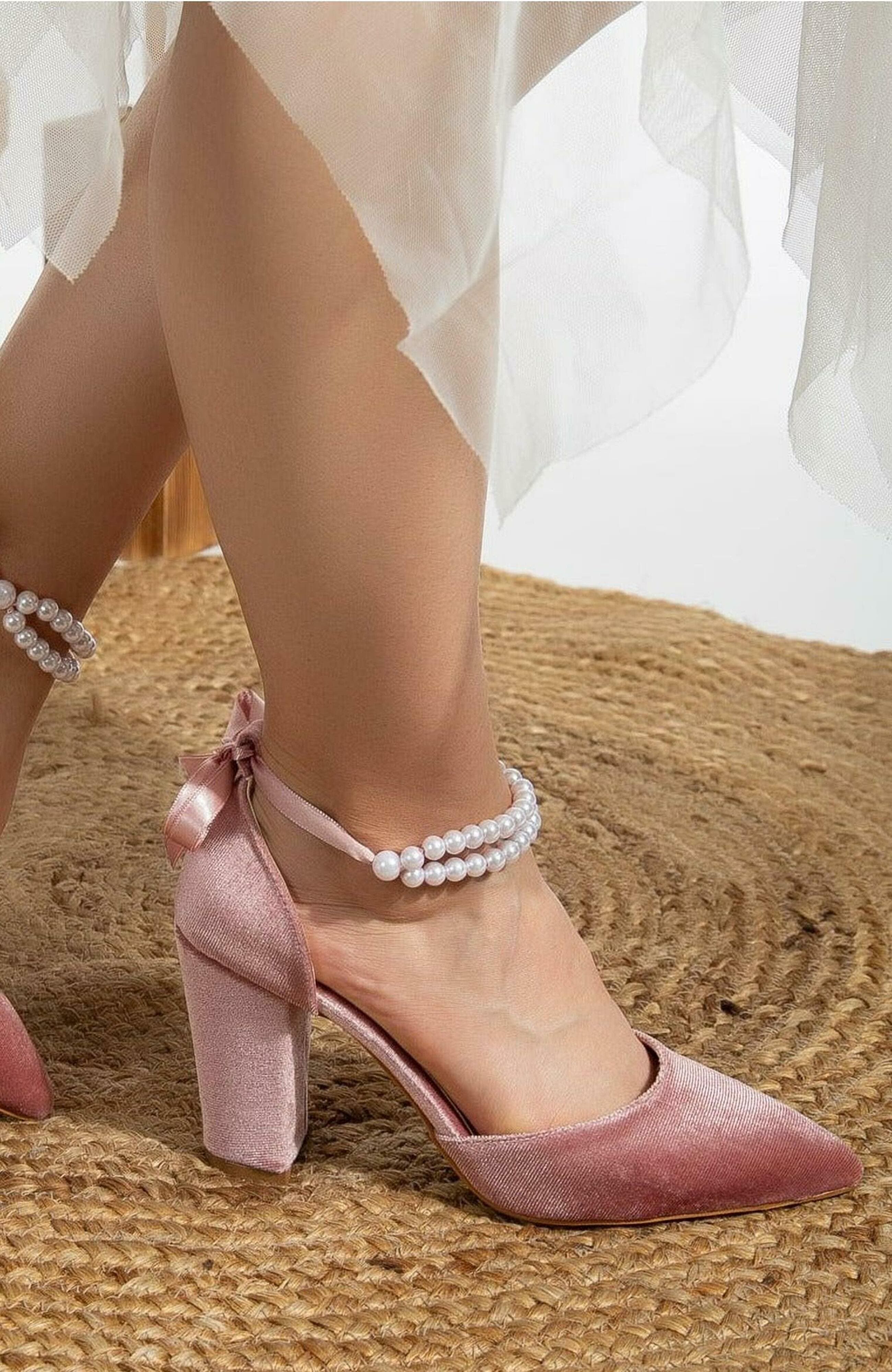 Forever & Always Shoes Hazel Block Heels with Pearls, Alternate, color, Rose Velvet