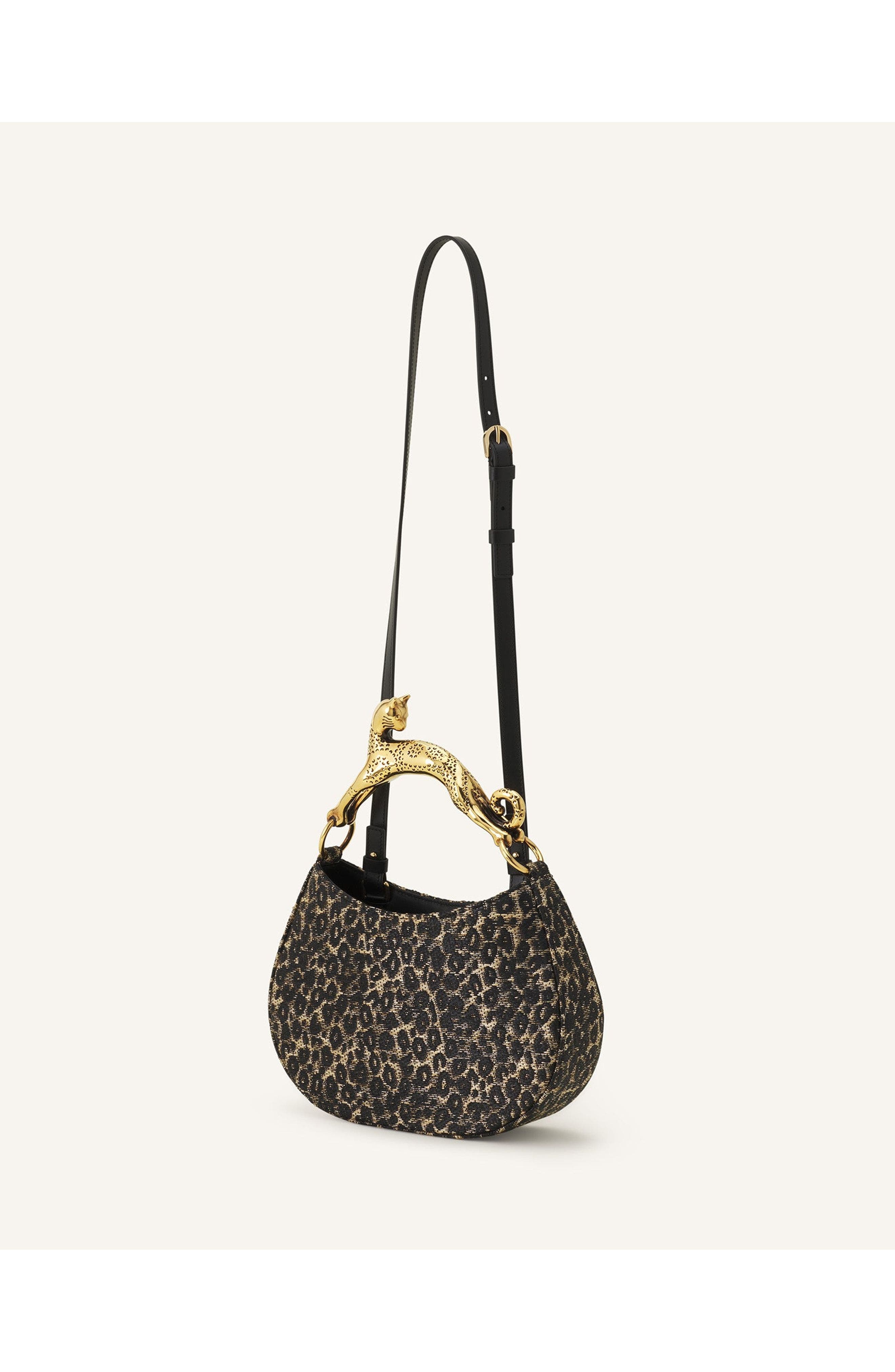Lanvin Hobo Cat Small Raffia Bag With A Leopard Print And Cat Handle, Alternate, color, Beige/Black