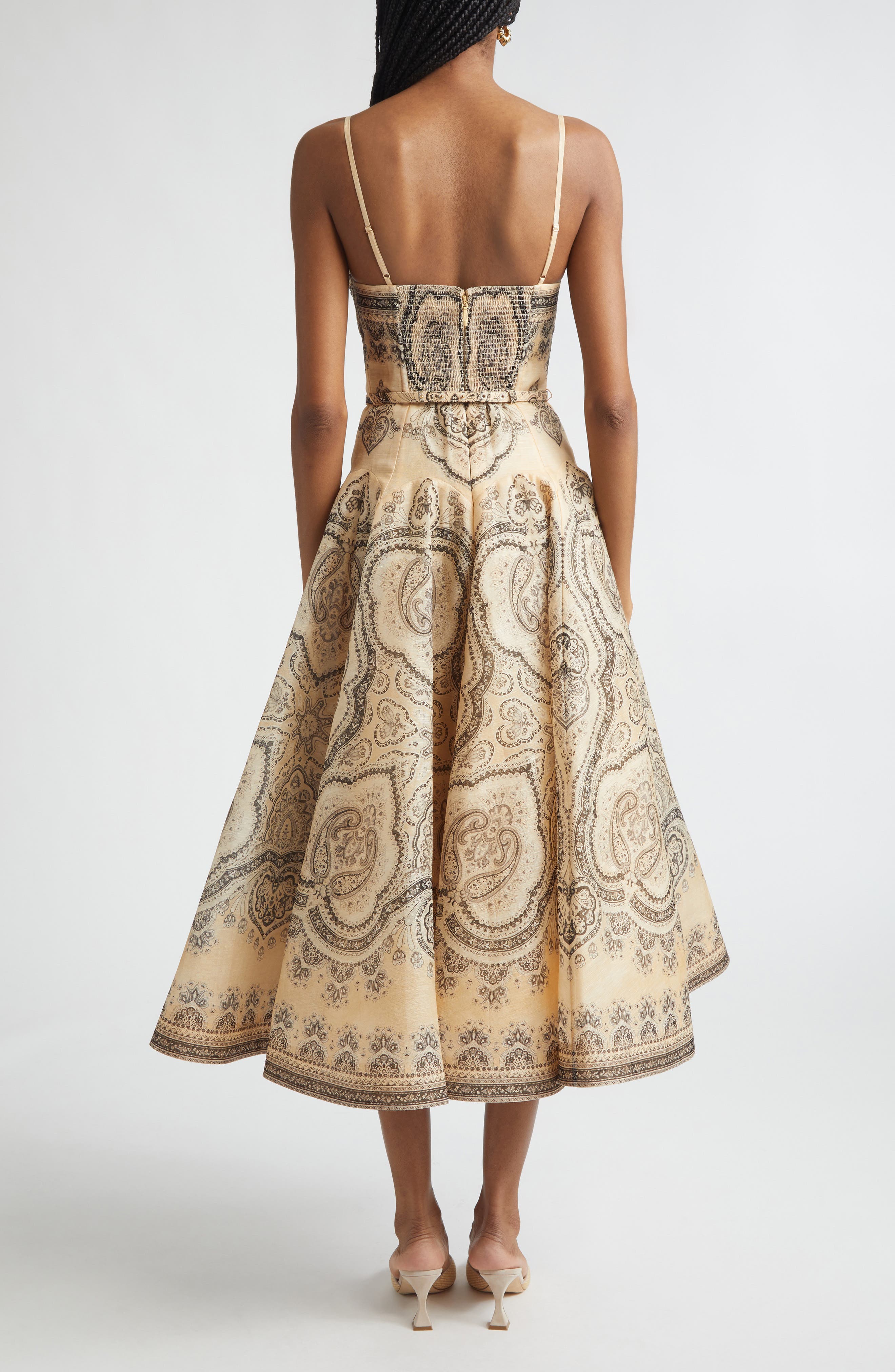 Kindred Spirit Luna Paisley Print Twist Linen & Silk Midi Dress