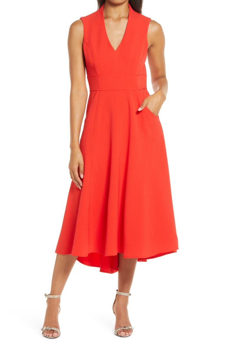 High/Low Fit & Flare Dress, Main, color, RED