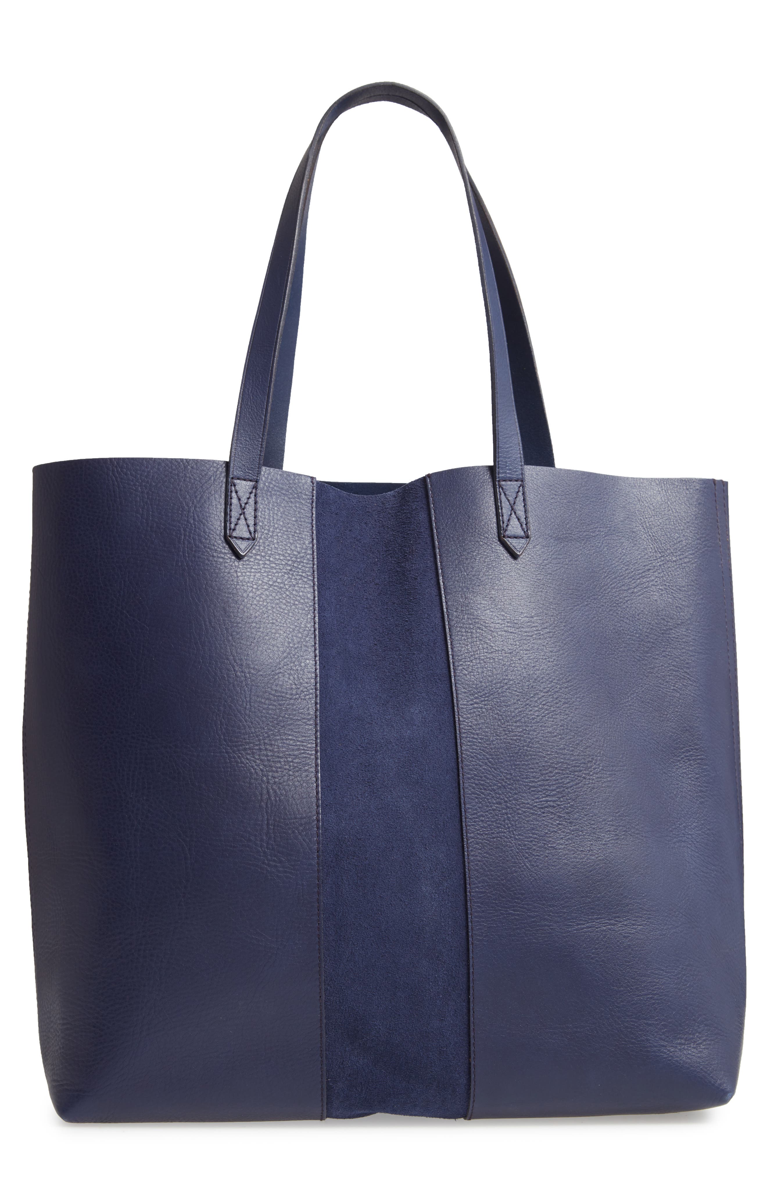 Suede Stripe Transport Leather Tote, Main, color, DARK MIDNIGHT
