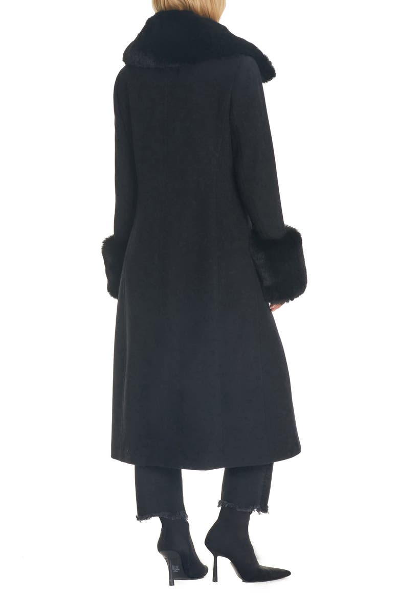 Wool Blend Coat with Removable Faux Fur Collar and Cuffs, Alternate, color, BLACK