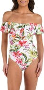 La Blanca Polynesian Ruffle Off the Shoulder One-Piece Swimsuit