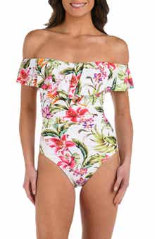 La Blanca Polynesian Ruffle Off the Shoulder One-Piece Swimsuit