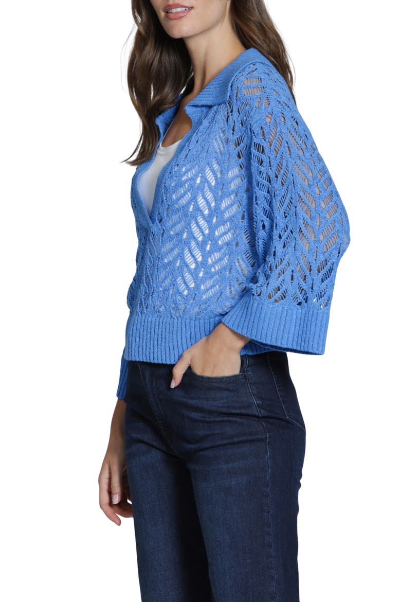 Leafy Open Knit Polo Sweater, Alternate, color, COBALT BLUE