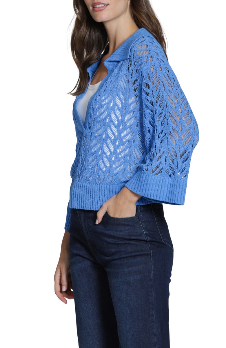 APNY Leafy Open Knit Polo Sweater, Alternate, color, Cobalt Blue