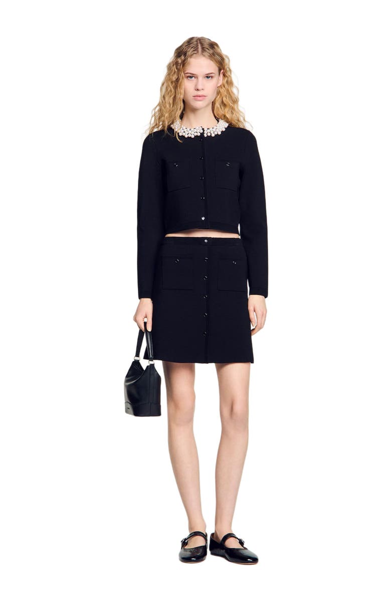 SANDRO Mini knit skirt, Alternate, color, Black