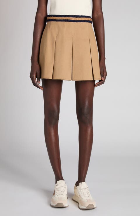 Pleated Cotton Stretch Gabardine Miniskirt