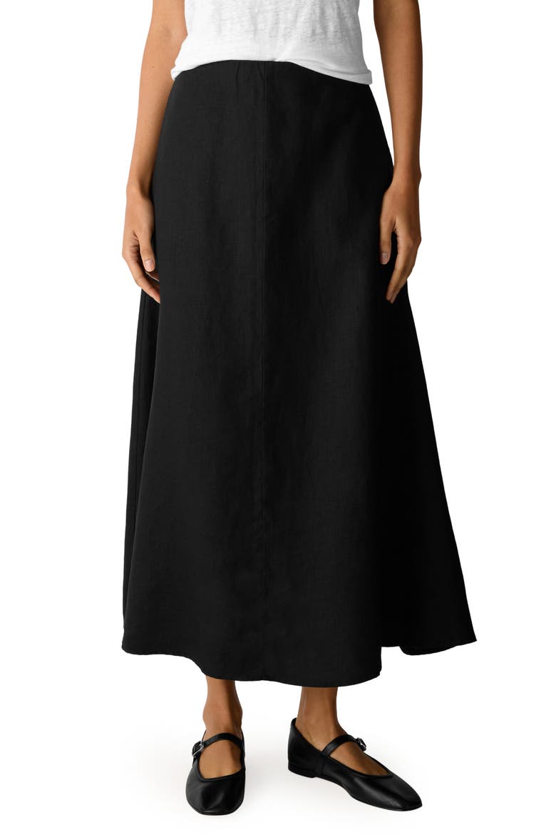 A-Line Organic Linen Midi Skirt, Main, color, BLACK