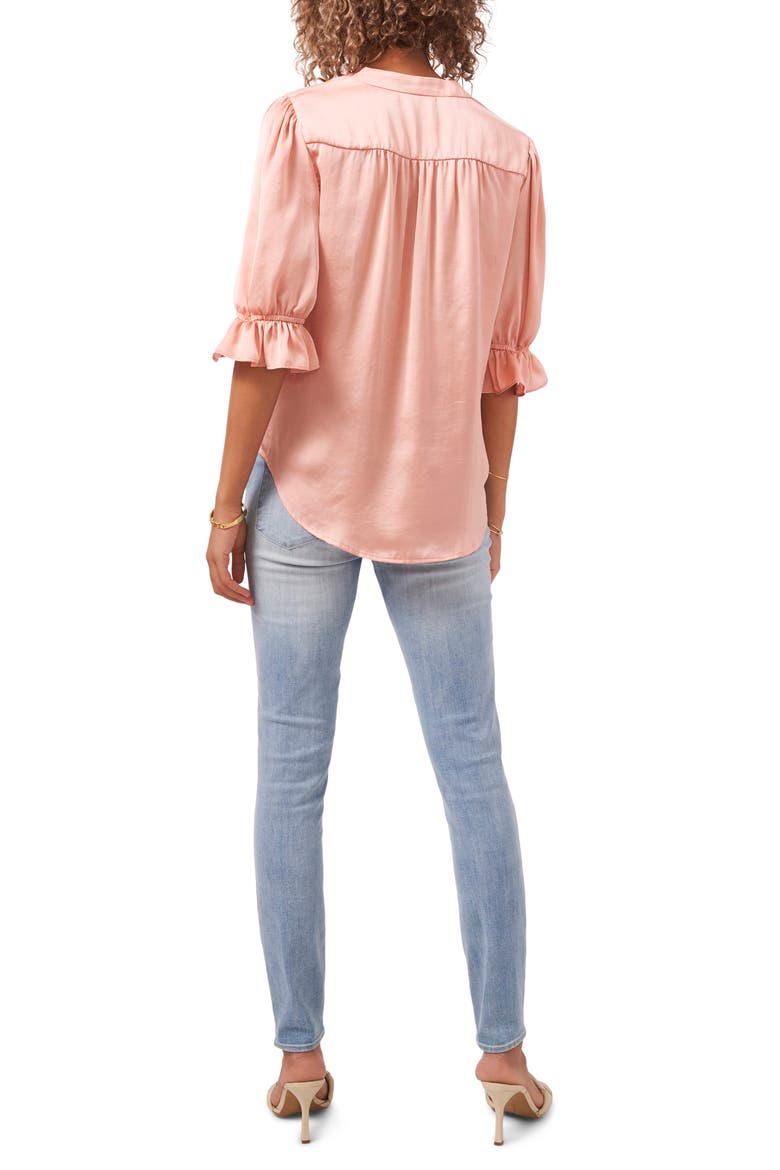 V-Neck Shirred Satin Blouse, Alternate, color, ROSE MELODY