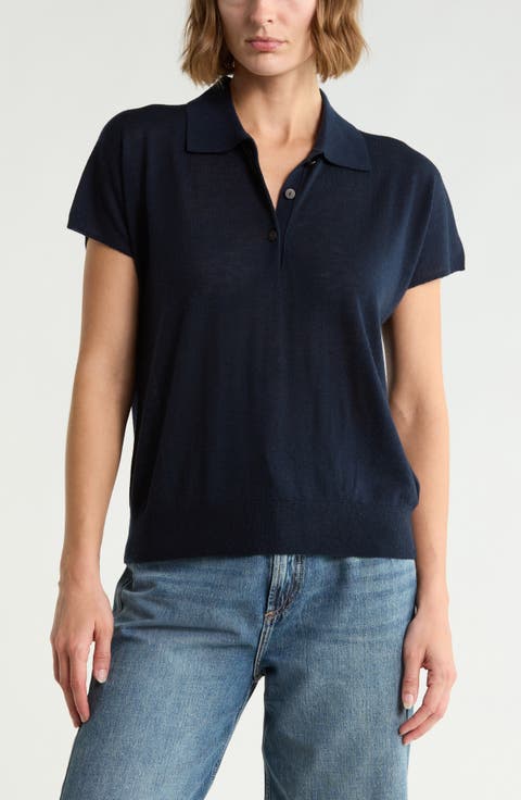 Short Sleeve Wool Blend Polo Sweater