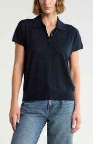 Vince Short Sleeve Wool Blend Polo Sweater