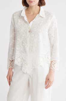 Forgotten Grace Floral Embroidered Cotton Button-Up Shirt