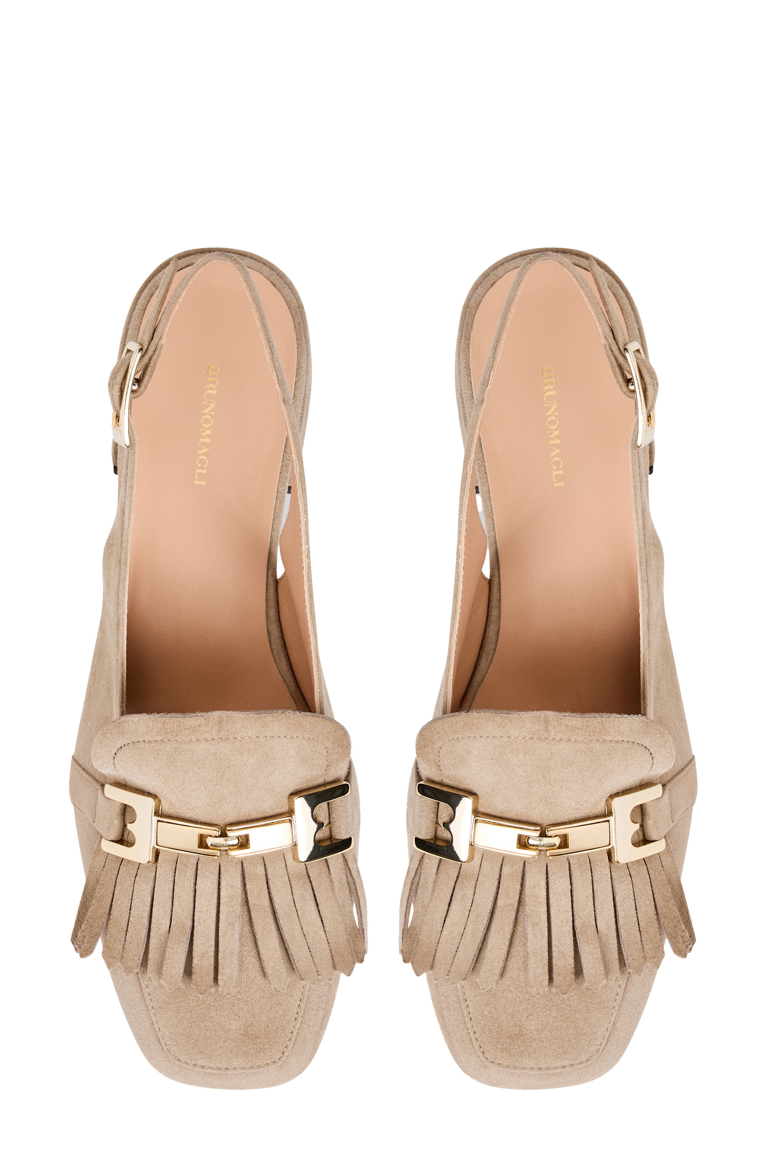 Bruno Magli Olive Slingback Kiltie Bit Loafer Pump, Alternate, color, Taupe Suede