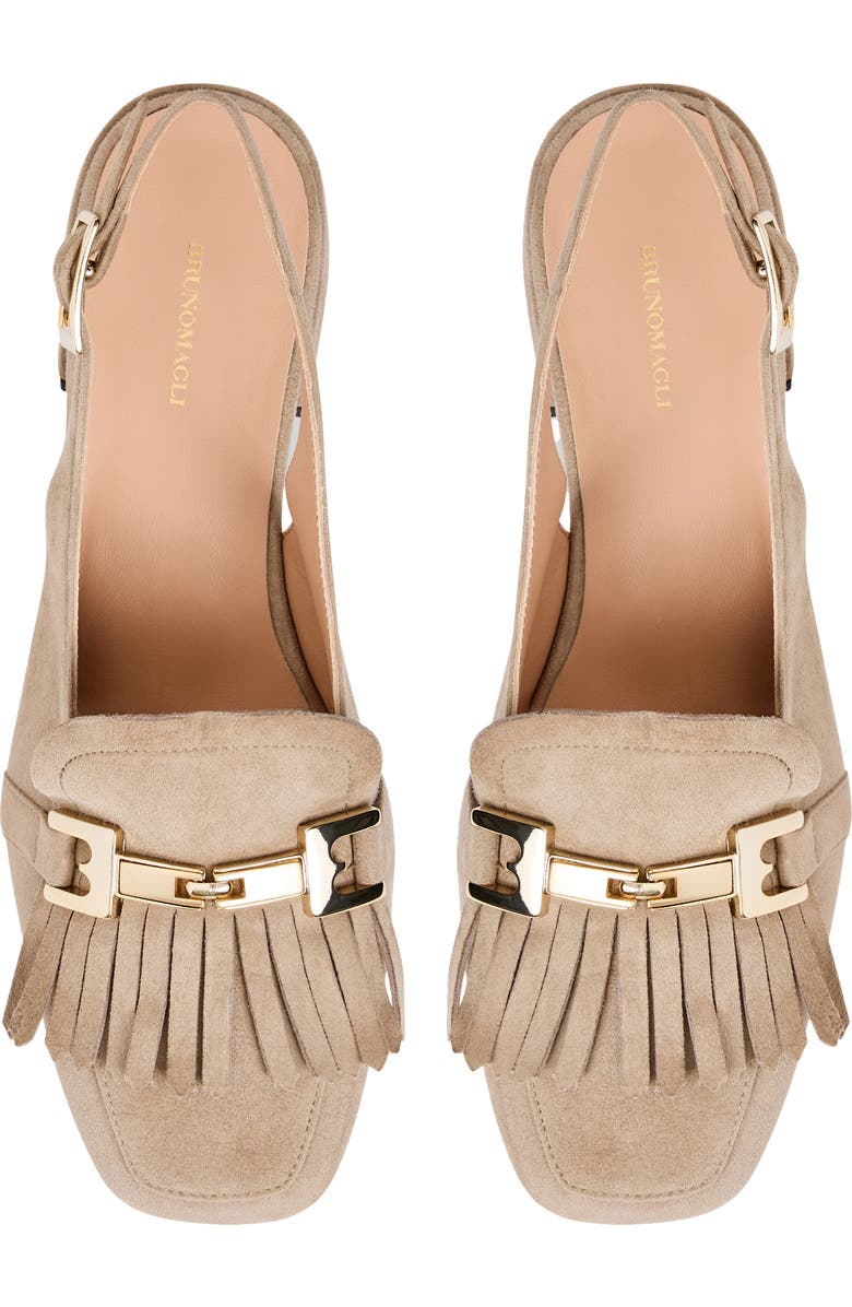 Bruno Magli Olive Slingback Kiltie Bit Loafer Pump, Alternate, color, Taupe Suede