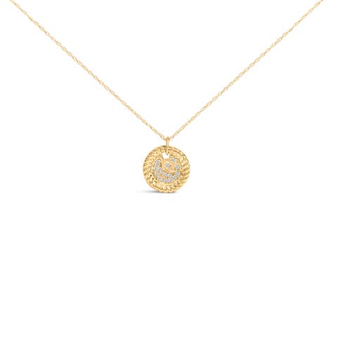10K Yellow Gold Diamond Accent Crescent Moon Pendant Necklace