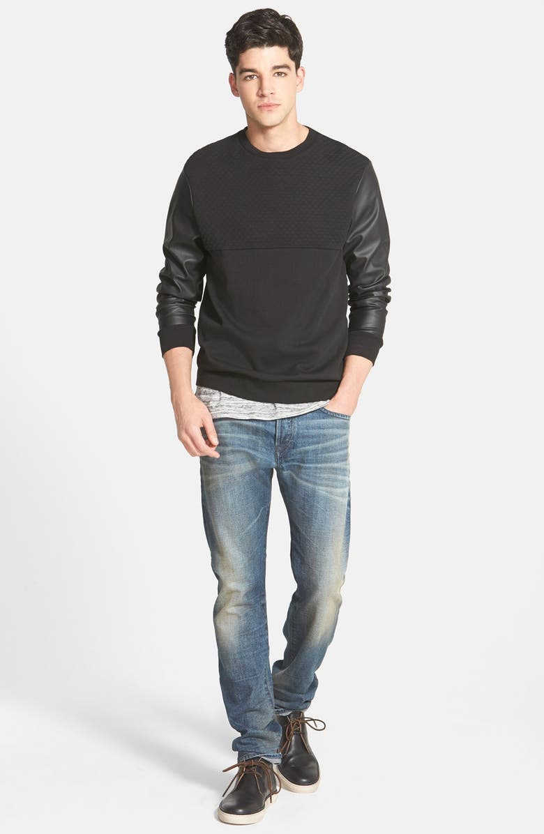 Topman Quilted Chest Panel Sweatshirt with Faux Leather Sleeves, Alternate, color,