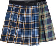 NEXT Mixed Plaid Pleated Cotton Faux Wrap Miniskirt