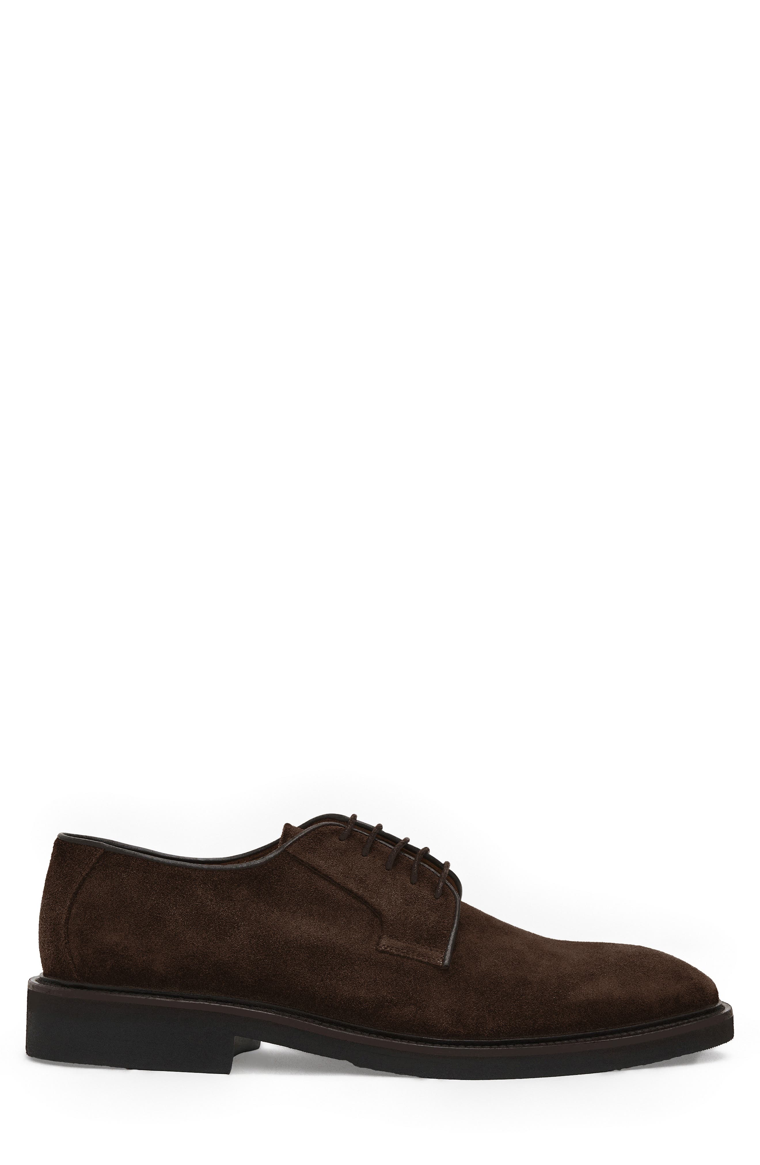 Vasto Suede Plain Toe Derby, Alternate, color, DARK BROWN SUEDE